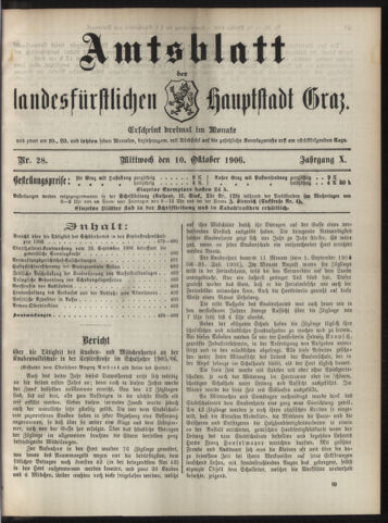 Amtsblatt der landesfürstlichen Hauptstadt Graz 19061010 Seite: 1