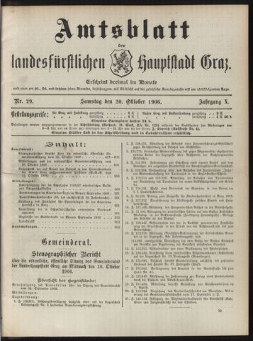 Amtsblatt der landesfürstlichen Hauptstadt Graz 19061020 Seite: 1