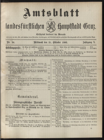 Amtsblatt der landesfürstlichen Hauptstadt Graz 19061031 Seite: 1