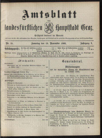 Amtsblatt der landesfürstlichen Hauptstadt Graz 19061110 Seite: 1