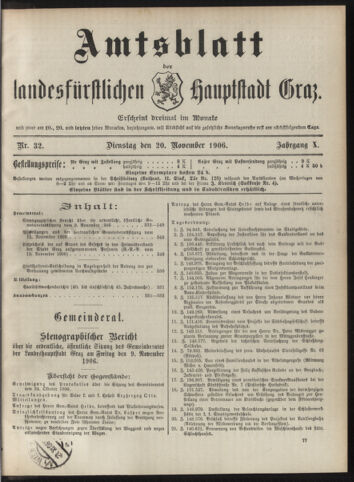 Amtsblatt der landesfürstlichen Hauptstadt Graz 19061120 Seite: 1