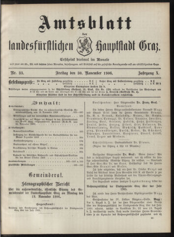 Amtsblatt der landesfürstlichen Hauptstadt Graz 19061130 Seite: 1