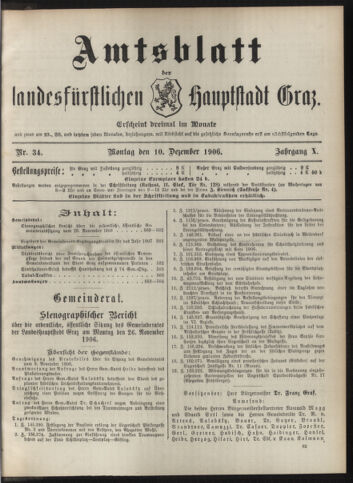 Amtsblatt der landesfürstlichen Hauptstadt Graz 19061210 Seite: 1