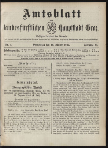 Amtsblatt der landesfürstlichen Hauptstadt Graz 19070110 Seite: 1