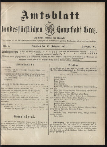 Amtsblatt der landesfürstlichen Hauptstadt Graz 19070210 Seite: 1