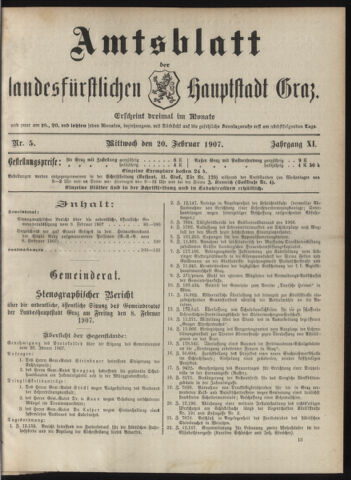 Amtsblatt der landesfürstlichen Hauptstadt Graz 19070220 Seite: 1