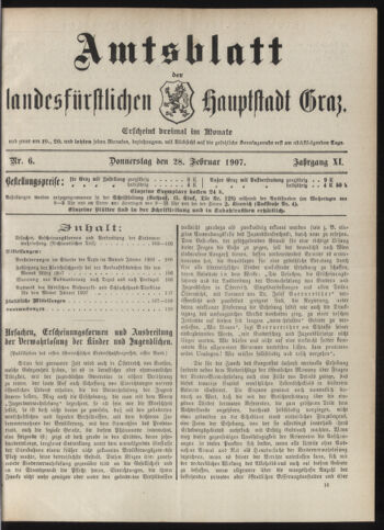 Amtsblatt der landesfürstlichen Hauptstadt Graz 19070228 Seite: 1