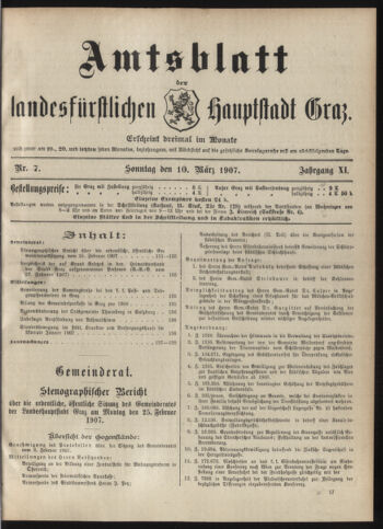 Amtsblatt der landesfürstlichen Hauptstadt Graz 19070310 Seite: 1