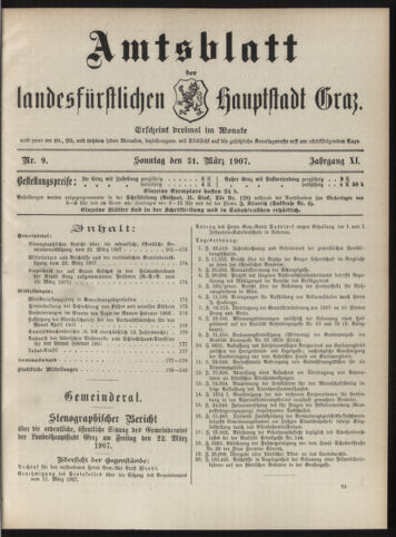 Amtsblatt der landesfürstlichen Hauptstadt Graz 19070331 Seite: 1