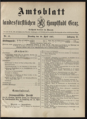 Amtsblatt der landesfürstlichen Hauptstadt Graz 19070430 Seite: 1