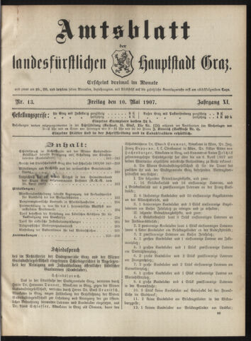 Amtsblatt der landesfürstlichen Hauptstadt Graz 19070510 Seite: 1