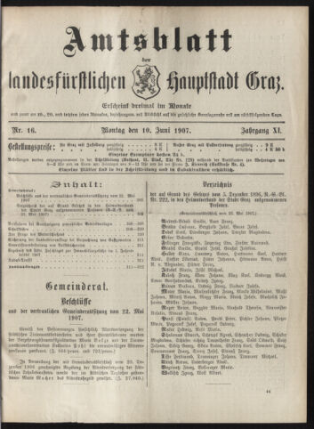 Amtsblatt der landesfürstlichen Hauptstadt Graz 19070610 Seite: 1