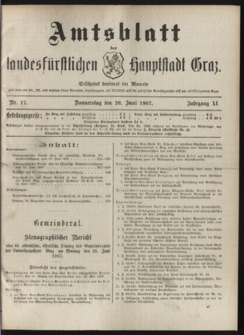 Amtsblatt der landesfürstlichen Hauptstadt Graz 19070620 Seite: 1