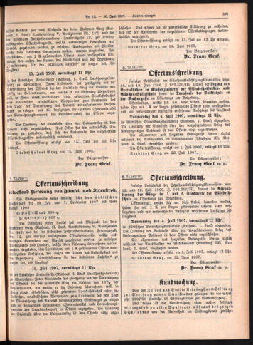 Amtsblatt der landesfürstlichen Hauptstadt Graz 19070630 Seite: 23