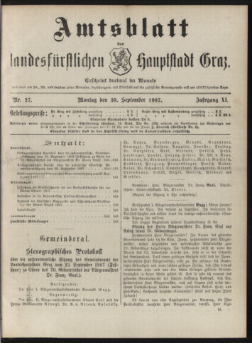 Amtsblatt der landesfürstlichen Hauptstadt Graz 19070930 Seite: 1