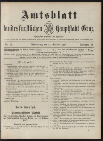 Amtsblatt der landesfürstlichen Hauptstadt Graz 19071031 Seite: 1