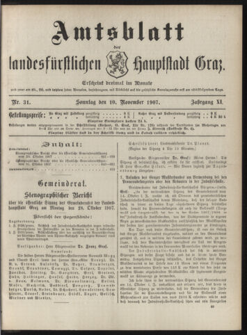 Amtsblatt der landesfürstlichen Hauptstadt Graz 19071110 Seite: 1