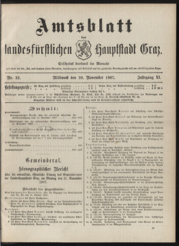 Amtsblatt der landesfürstlichen Hauptstadt Graz 19071120 Seite: 1