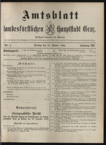 Amtsblatt der landesfürstlichen Hauptstadt Graz 19080110 Seite: 1