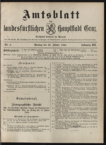 Amtsblatt der landesfürstlichen Hauptstadt Graz 19080120 Seite: 1