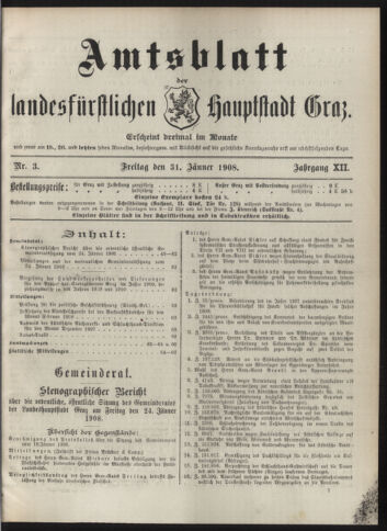 Amtsblatt der landesfürstlichen Hauptstadt Graz 19080131 Seite: 1