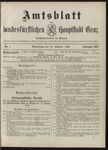 Amtsblatt der landesfürstlichen Hauptstadt Graz 19080220 Seite: 1