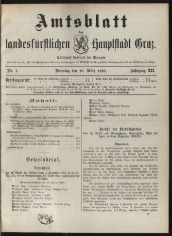 Amtsblatt der landesfürstlichen Hauptstadt Graz 19080310 Seite: 1