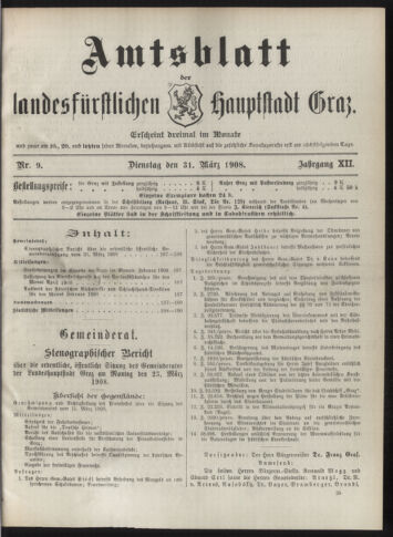 Amtsblatt der landesfürstlichen Hauptstadt Graz 19080331 Seite: 1