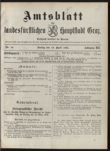 Amtsblatt der landesfürstlichen Hauptstadt Graz 19080410 Seite: 1