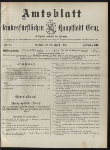 Amtsblatt der landesfürstlichen Hauptstadt Graz 19080420 Seite: 1