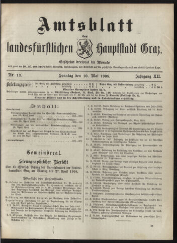 Amtsblatt der landesfürstlichen Hauptstadt Graz 19080510 Seite: 1