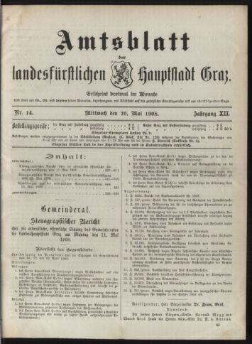 Amtsblatt der landesfürstlichen Hauptstadt Graz 19080520 Seite: 1