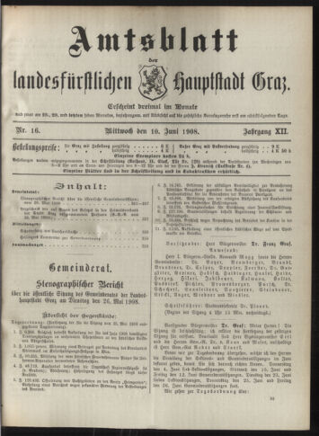 Amtsblatt der landesfürstlichen Hauptstadt Graz 19080610 Seite: 1