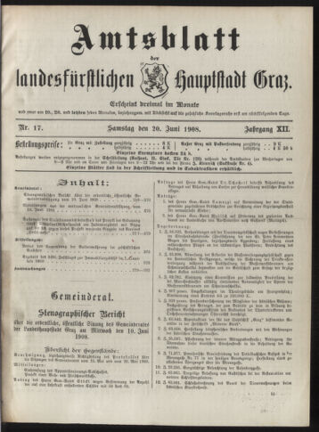 Amtsblatt der landesfürstlichen Hauptstadt Graz 19080620 Seite: 1