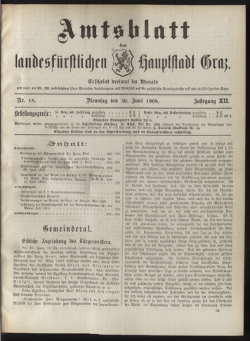 Amtsblatt der landesfürstlichen Hauptstadt Graz 19080630 Seite: 1