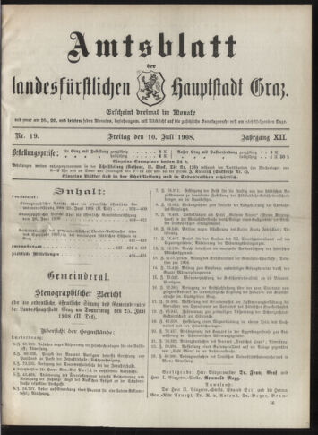 Amtsblatt der landesfürstlichen Hauptstadt Graz 19080710 Seite: 1