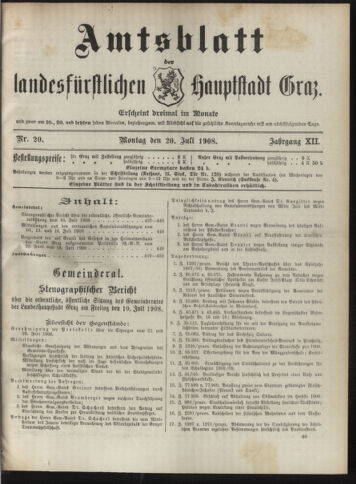 Amtsblatt der landesfürstlichen Hauptstadt Graz 19080720 Seite: 1