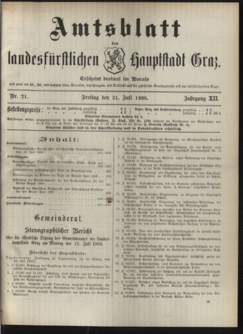 Amtsblatt der landesfürstlichen Hauptstadt Graz 19080731 Seite: 1