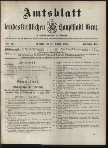 Amtsblatt der landesfürstlichen Hauptstadt Graz 19080810 Seite: 1