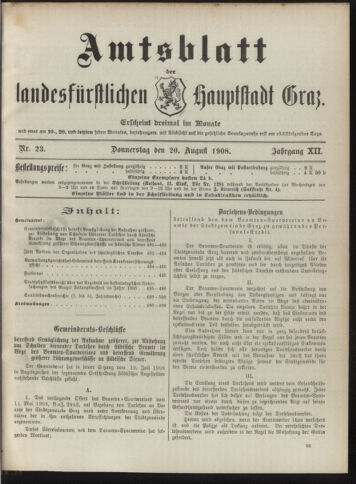 Amtsblatt der landesfürstlichen Hauptstadt Graz 19080820 Seite: 1