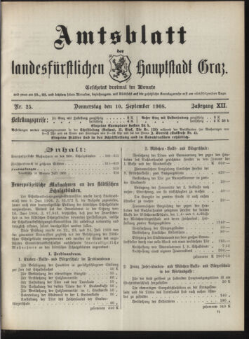 Amtsblatt der landesfürstlichen Hauptstadt Graz 19080910 Seite: 1