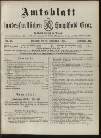 Amtsblatt der landesfürstlichen Hauptstadt Graz 19080930 Seite: 1