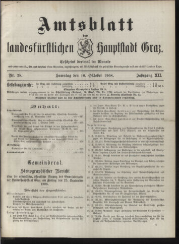 Amtsblatt der landesfürstlichen Hauptstadt Graz 19081010 Seite: 1