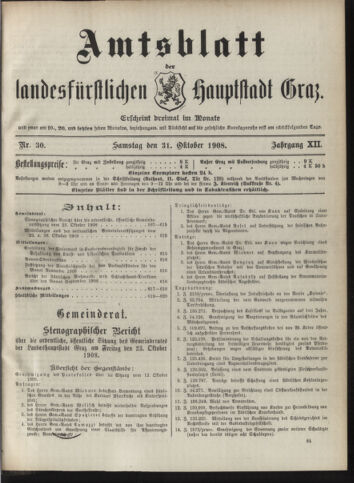 Amtsblatt der landesfürstlichen Hauptstadt Graz 19081031 Seite: 1