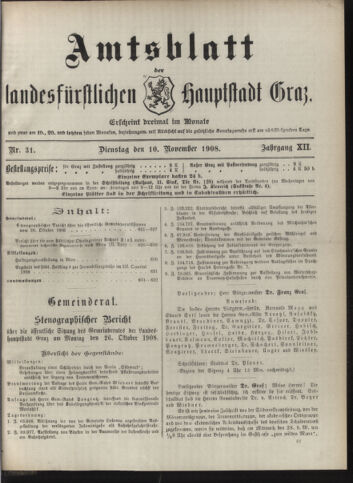 Amtsblatt der landesfürstlichen Hauptstadt Graz 19081110 Seite: 1