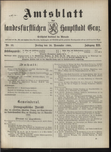 Amtsblatt der landesfürstlichen Hauptstadt Graz 19081120 Seite: 1