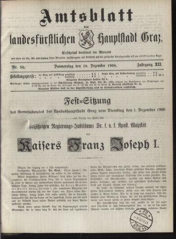 Amtsblatt der landesfürstlichen Hauptstadt Graz 19081210 Seite: 1