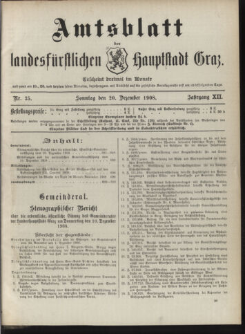 Amtsblatt der landesfürstlichen Hauptstadt Graz 19081220 Seite: 1