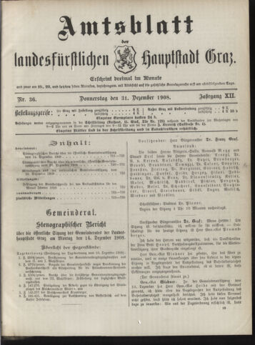 Amtsblatt der landesfürstlichen Hauptstadt Graz 19081231 Seite: 1