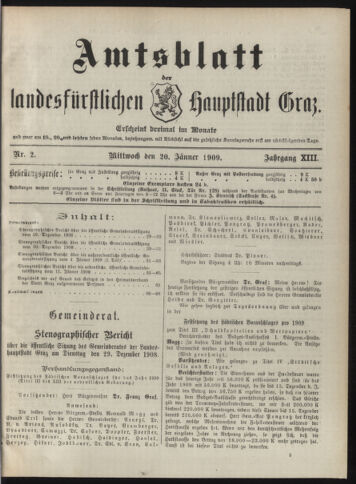 Amtsblatt der landesfürstlichen Hauptstadt Graz 19090120 Seite: 1